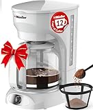 MUELLER HOME 12-Cup White Coffee Maker - Borosilicate Carafe, Auto-Off, Reusable Filter, Anti-Drip, Keep-Warm Function, Clear Water Level Window, White Kitchen Accessories