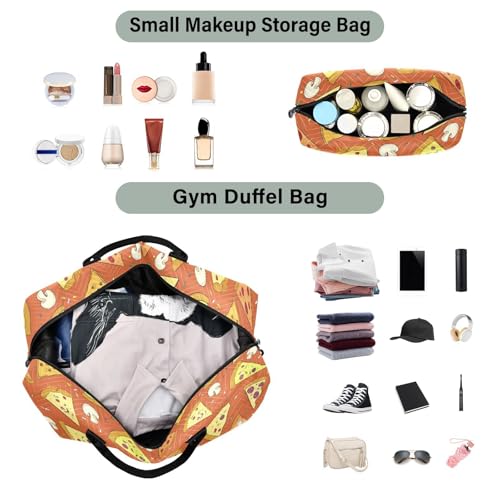 Orange Pizza Mushroom Large Travel Duffle Bag Weekender Overnight Bags Gym Yoga Bag for Women Men with Toiletry Bag4