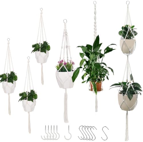 6er Set Makramee Blumenampel,Boho Deko Baumwollseil Hängeampel Pflanzen