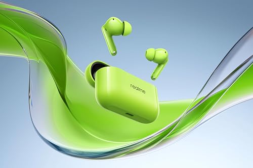 Image of realme Buds T200 TWS Earbuds, Hi-Res Audio, LDAC, IP55 Water Resistant, 12.4mm Dynamic Bass Driver, 32dB ANC, 50h Playback (Green)