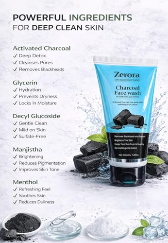 Image of Detox Charcoal Face Wash DeTan Acne Oil Control | Deep Cleansing for Clear Bright Skin | Removes Dirt Pollution | For All Skin Types | Men Women | 120ml Pack