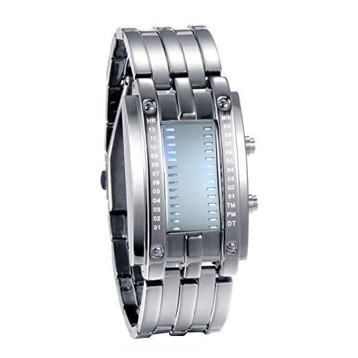JewelryWe Reloj digital LED binario 30 m impermeable de aleación de banda deportiva Militar reloj de pulsera para hombre y ella, Plata-hombre, Pulsera