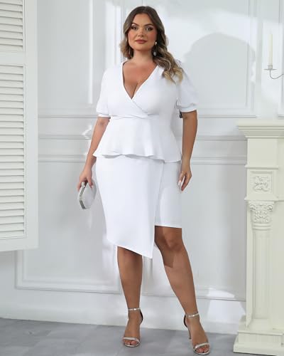 Plus Size 2 Piece Peplum Dress Outfits for Women Sexy Party Cocktail Bodycon Dresses Sets Skirts Suits Sets4