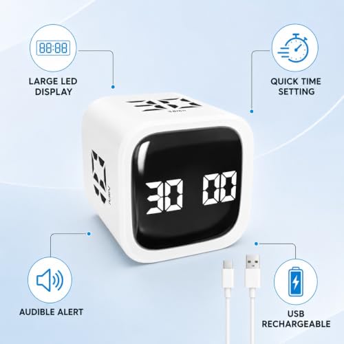 Image of Pomodoro Timer Cube, 5 /10 /30 /60 Min Rotating Productivity Timer
