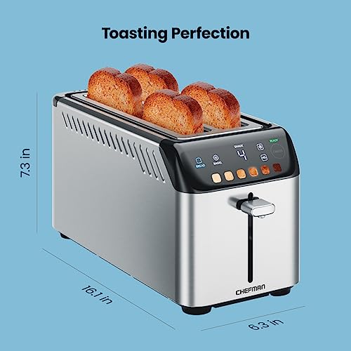 Chefman Smart Touch 4 Slice Digital Toaster, 6 Shade Settings, Stainless Steel Toaster 4 Slice with Extra-Wide Slots, Thick Bread Toaster and Bagel Toaster, +10, Defrost, Removable Crumb Tray by Chefman - Image 7