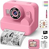 Macchina Fotografica Bambini Istantanea - 1080P 2.4" Selfie Fotocamera Bambini con Carta da Stampa e 32GB Scheda, Giocattolo Regalo Natale Bambino e Bambina 3-12 Anni (Rosa)