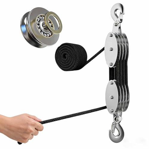 Poulie de Levage, Capacité de Levage Maximale de 2000 Kg, Rapport de Levage de 8:1, Palan Manuel Avec Crochet Rotatif à 270° Et Corde en Nylon de 20 M