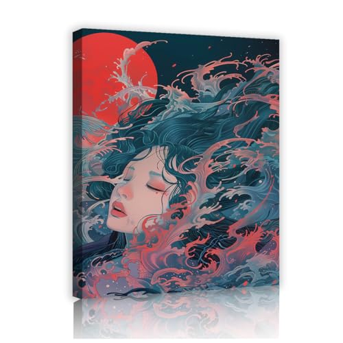 LAIZIHOME Mysterious Dreams Canvas Wall Art Ocean Waves Abstract Woman
