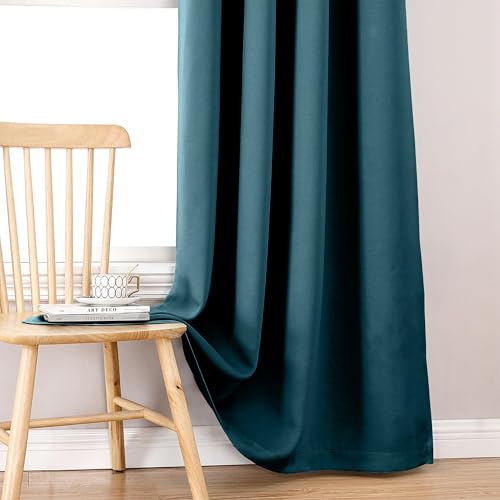 Image of THE LINEN COMPANY Rod Pocket Long Door Curtains | Blackout Thermal Insulated Curtains | Living Room Door Curtains Set of 2 - Navy Blue, 8 Feet