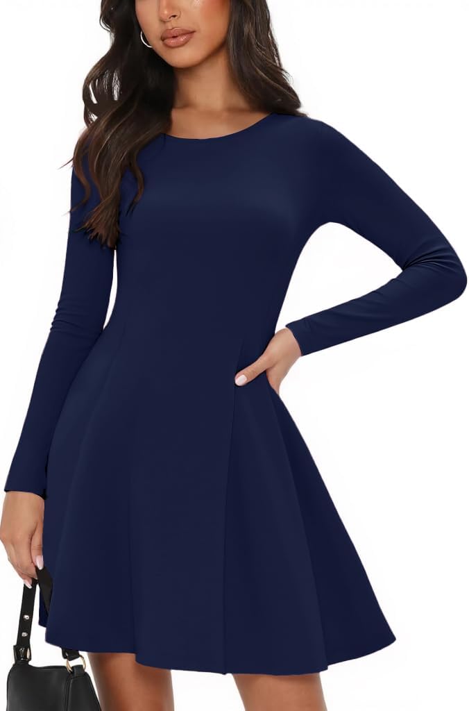 Long Sleeve Mini Dress for Women A Line Fall Pleated Babydoll Short Party Dresses 2026