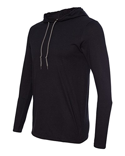 Anvil Lightweight Long Sleeve Hooded T-Shirt. 987 Large Black/Dark Grey #TOP2