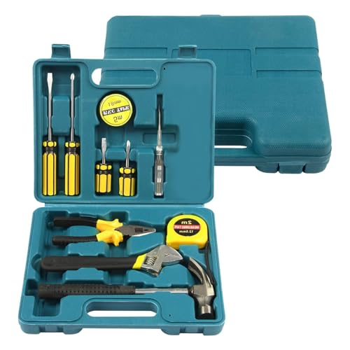 11Pcs Tool Set Hand Tool Kit Durable Universal Household Hand Tool Set Durable Plastic Toolbox Non-Electric with Storage Case DIY Hand Tool Repair Tools Box for Men Women Beginner