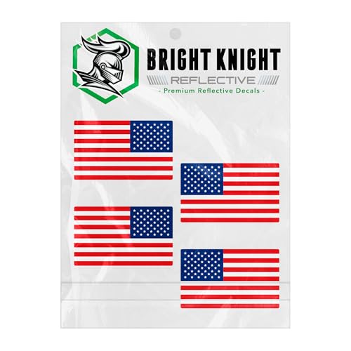 Image of Bright Knight Decals Reflective Flag Sticker, 2 inch x 1 inch Red /White /Blue American Flag Sticker Mirrored 2 Pair with Retro-Reflective Vinyl, Made in USA