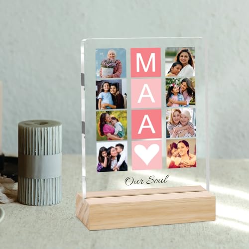 Image of Giftplease Customized Photo Frame With Wooden Stand | Personalised Printed Photo & Text Frame | Gift For Mom | Birthday | Mother's Day | (Transparent, 6x8 Inches, Tabletop) m 12