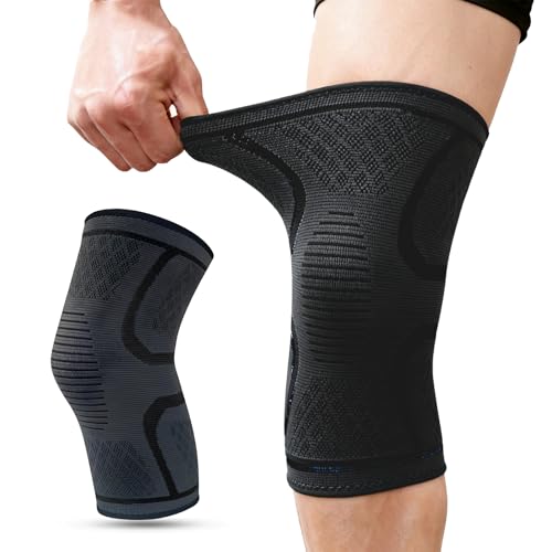AXIONA ELEMENTS Knee Support Brace with Non-Slip Silicone, Nylon Compression Sleeves for Running, Basketball, Cycling, Gym, Hiking (Black, M)