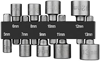 Nut Driver Set, HPHOPE 9 Pcs Socket Spanner Set 5-13mm Socket Bit Adapter 1/4 Inch Hex Shank, Suitable for Any Brand of Hand Drills, Electric Drills, Electric Screwdrivers and Socket Wrench