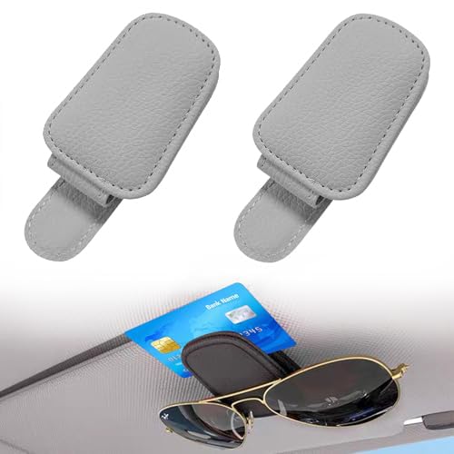 2 PCS Sunglass Holder Car for Benz CLK 240 280 350 200K, Magnetic Leather Sunglasses Holder and Ticket Card Clip, Car Visor Accessories,Grey
