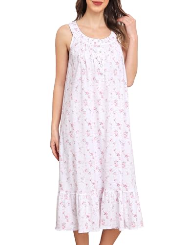 Image of MZROCR Cotton Nightgowns for Women Soft Sleeveless Night Gown for Adult Women Ruffle Sleepwear