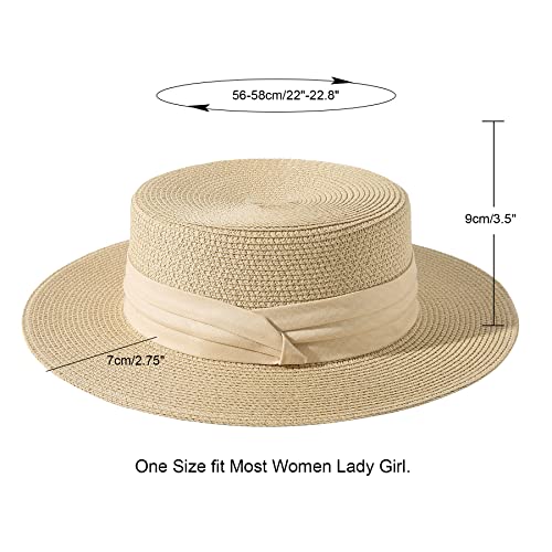 Image of Sun Hats for Women Wide Brim Straw Boater Hat Foldable Packable Beach Hat for Summer Fit Size 6 8 /7-7 1 /4