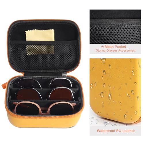 Image of Bukere Travel Sunglasses Organizer Case, PU Leather Adjustable Slots for Multiple Glasses, Hard Eyewear Box for Men Women