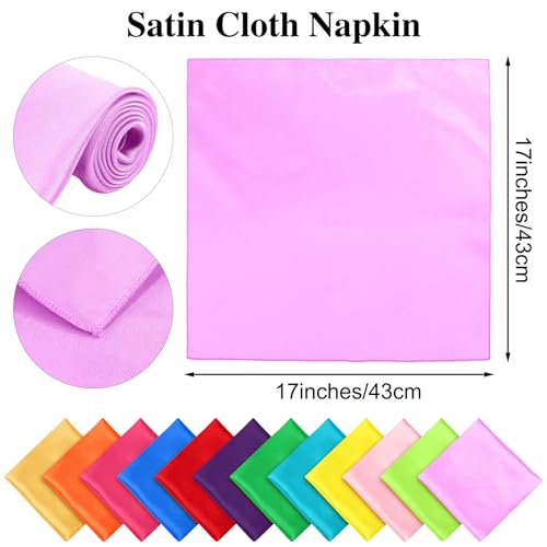 Aneco AN2983 12 Pieces Satin Napkins Soft Dinner Napkins Multicolor Square Weddings Table Napkins 17 X 17 Inches For Restaurant Weddings Party Dinner Decoration  thumb #1