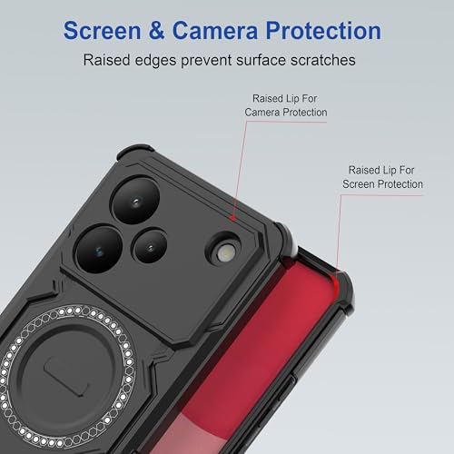 Image of amazon basics Back Case Cover for Realme P4 5G | Magnetic Case with Built-in Metal Ring | Supports MagSafe Charger, Wallet & Car Mount | Shockproof Hybrid PC + TPU | Black