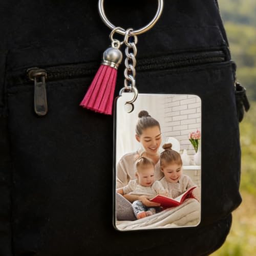 Porte-clé sublimation double-face rectangulaire avec anneaux et pompons