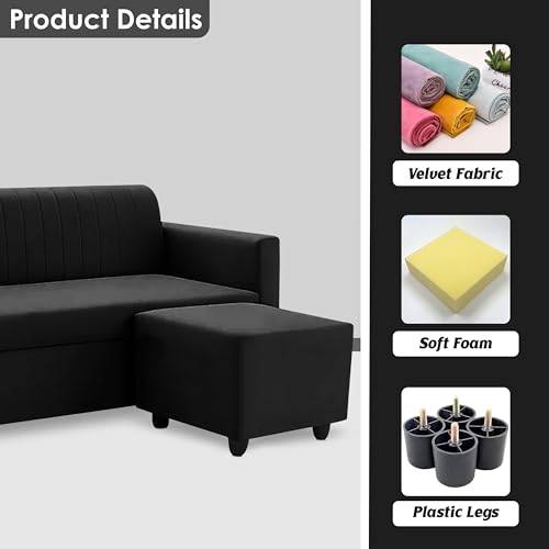 Image of Rosebell - Black Velvet L-Shape Sofa | Right-Hand 4-Seater Sectional Corner Couch for Stylish Living Rooms, Offices & Guest Spaces