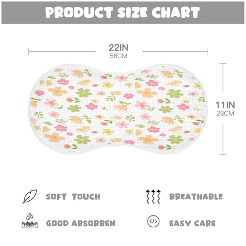 Kigai Small Flowers Burp Cloths for Baby 4-Layer Cotton Muslin Burping Cloths 22x11 inch Super Soft & Absorbent Spit Up Burp Rags for Newborn Boys Girls 1 Pack2
