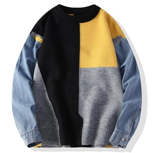 Men's Knit Sweater O-Neck Patchwork Knitted Pullovers Casual Sweaters Y2k Fall Winter2