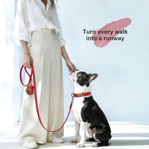 Image of Didog Soft PU Leather Dog Collar for Medium Dogs, Quick Release, Red M
