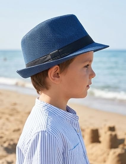 Image of BookMyCostume Blue Western Cowboy & Ballroom Style Hat | Fancy Dress Accessory for Dance, Stage Shows & Theme Parties For Kids