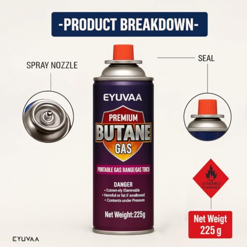 Image of EYUVAA LABEL Alloy Steel Portable Gas Stove for Travel with Butane Gas Cylinder, Folding Furnace Outdoor Camping Stove, Lightweight Gas Burner for Hiking and Emergency Use (Stove + 2 Butane Refill)
