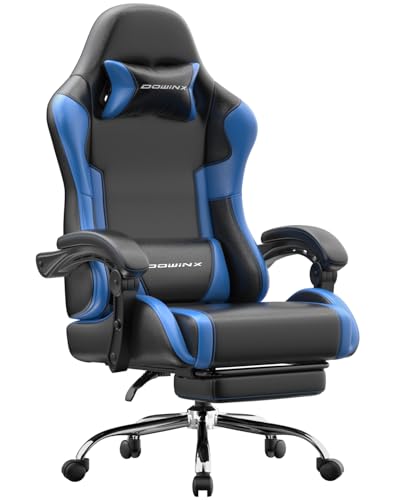 Image of Dowinx Ergonomic Gaming Chair with Footrest & Massage Lumbar, 2D-Linkage Armrests for Computer Chair 330lbs with Headrest Pillow for Office, Home, Streaming and Long Gaming Sessions, Blue
