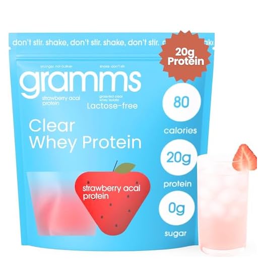 GRAMMS Clear Protein Powder, Strawberry Acai | 20g Protein Grass-Fed Whey Isolate, Zero Sugar, Zero Lactose, Non-Bloating, Non-GMO, Protein for Women (18 Servings)