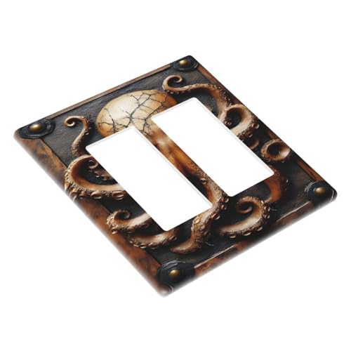Decorative Outlet Covers Vintage Octopus 2 Gang Wall Plate Double Rocker Two Switch Wall Cover Plate Jumbo Dual Gfci Faceplate for Bedroom Home Decor
