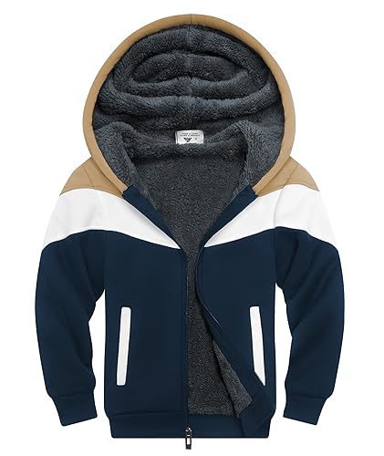 Image of SWISSWELL Boys Fleece Jacket Long Sleeve Sherpa Lined Zip Up Hoodies Soft Warm Sweatshirt Outerwear for Kids 6-15 Years