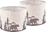 GO&SO Drum Lampshades Set of 2 Medium Beige Bear Lamp Shades for Table& Bedside Lamps 13' Top x 13' Bottom x 10' High (Spider) Vintage Replacement Lampshade Printed Natural Linen Required Assembly