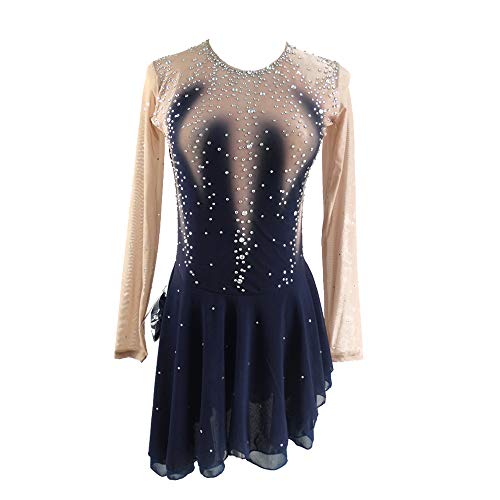 Art Gymnastics Dress Ice Figure Skating Dress for Girls Gradient Beaded Long-Sleeved Grey