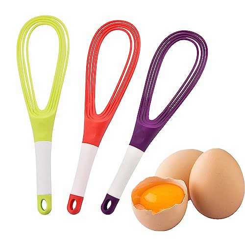 3 PCS Silicone Flat Whisk,Perfect for Non-Stick Cookware,Milk and Egg Beater Blender, Heat Resistant Kitchen Whisks for Whisking, Cooking, Baking, Beating