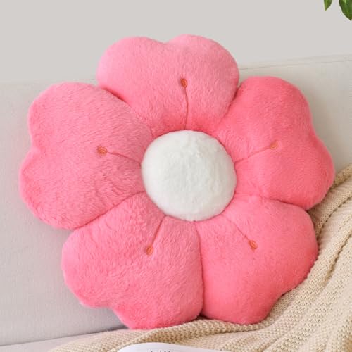 Flower Shaped Pillow, Cute Decorative Throw Pillows with Soft Artificial Rabbit Fur for Couch Bed Chair Floor, Christmas Pillow Seating Cushions with Room Décor for Bedroom (19.6 Inches, Rose Pink)