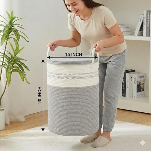 Image of lid Laundry Basket for Clothes, Toy Storage Basket, Storage Basket for Living room, Multi-Purpose, Extra Large Laundry Basket, Dirty Cloth Baskets, 15x20 in inch (LXH) (BG1)