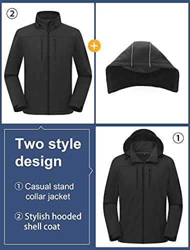 Creatmo Us Men's Water Repellent Coat Softshell Fleece Lined Reflective Jacket With Removable Hood Grey Xl #TOP3