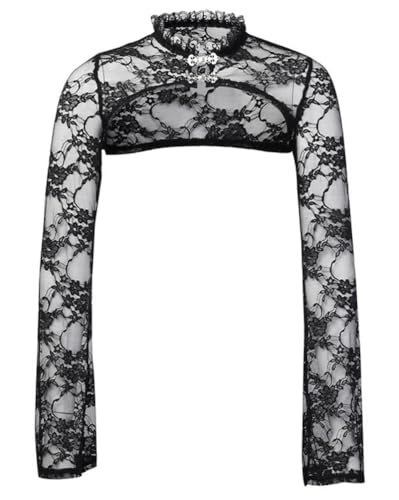 ORANDESIGNE Bolero Femme Gothique Boléro Dentelle Shrug Manches Longues Chic et Elegant Boléros Mariage Bolero Dentelle Haussement Tops Noir Punk Cardigan Boléro pour Robes Cocktail Fête G L