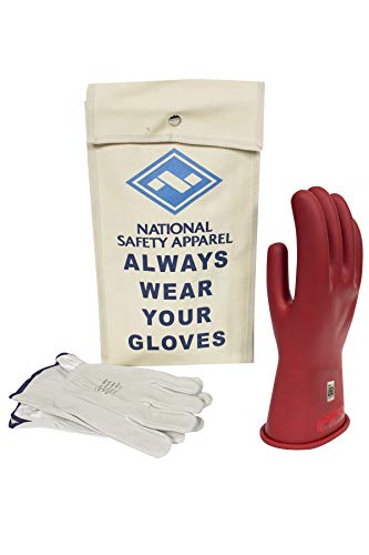 One-Day Sale: Up to 80% Off NATIONAL SAFETY APPAREL KITGC0R08 Class 0 Red Rubber Voltage Insulating Glove Kit with Leather Protectors, Max. Use Voltage 1,000V AC/ 1,500V DC (KITGC008R)