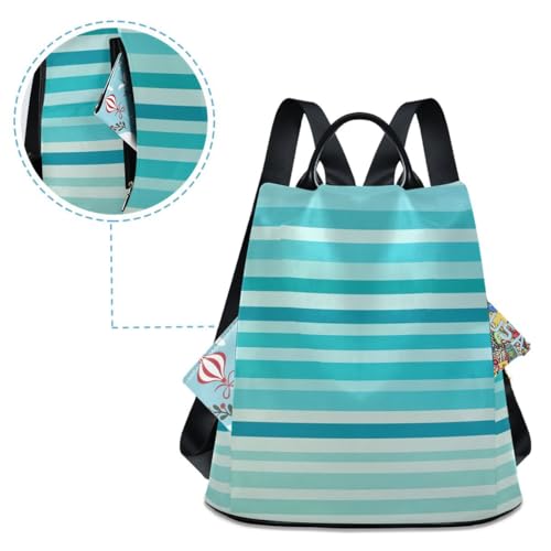 Image of ALAZA Teal Blue Stripes Trips Hiking Camping Rucksack Pack for Women