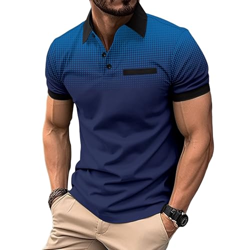 Polo para hombre manga corta con estampado de puntos, 100% poliéster sin arrugas para golf, informal de negocios y uso de verano