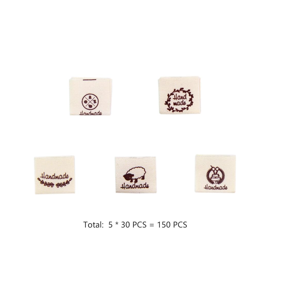 Juland 150-Piece Woven Sewing Labels - 5 Style Polyester Tags For Clothing & Crafts