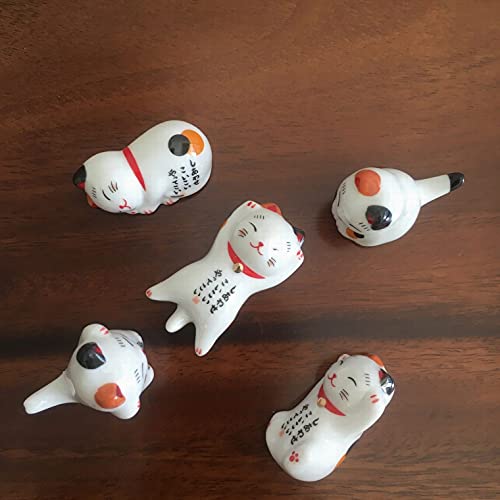 MIUFA Ceramic Cute Lucky Cat Chopsticks Rest Dinner Spoon Stand Knife Fork Holder (Set of 5pcs) - Thumbnail 7