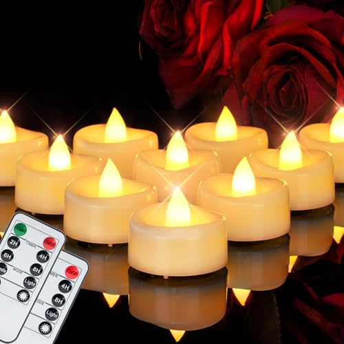 Image of merrynights 24Pcs Remote Control LED Tea Lights,2 /4 /6 /8H Timer,Ivory Body | 400+Hours Flameless Tealight Candles Battery Operated with Timer,Flickering Votive Candles for Halloween Wedding Home Decor